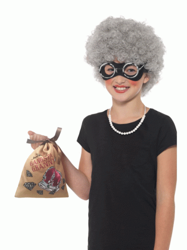 David Walliams Deluxe Gangsta Granny Instant Kit, Grey, with Wig, Eyemask, Bag, Pearl Necklace & Glasses